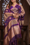 Kashi ~ Handloom Pure Tissue Silk Kora Saree in Purple Gold with PaIsley Buttis (Silk Mark Certified)