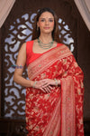 Kashi ~ Handloom Banarasi Khaddi Georgette Silk Jaal Saree in Red (Silk Mark Certified)