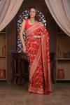 Kashi ~ Handloom Banarasi Khaddi Georgette Silk Jaal Saree in Red (Silk Mark Certified)
