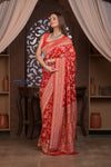 Kashi ~ Handloom Banarasi Khaddi Georgette Silk Jaal Saree in Red (Silk Mark Certified)