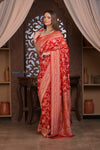 Kashi ~ Handloom Banarasi Khaddi Georgette Silk Jaal Saree in Red (Silk Mark Certified)
