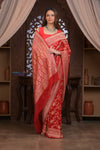 Kashi ~ Handloom Banarasi Khaddi Georgette Silk Jaal Saree in Red (Silk Mark Certified)