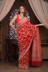 Kashi ~ Handloom Banarasi Khaddi Georgette Silk Jaal Saree in Red (Silk Mark Certified)
