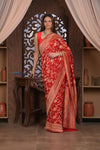 Kashi ~ Handloom Banarasi Khaddi Georgette Silk Jaal Saree in Red (Silk Mark Certified)