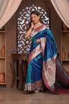 Kashi Exclusive ~ Handloom Banarasi Pure Silk Paithani Saree with Lotus Border in Azure Blue (Silk Mark Certified)