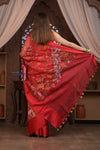 Kashi ~ Handloom Pure Silk Kora Saree in Red with Floral Hand Weaving in Red (Silk Mark Certified)