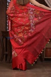 Kashi ~ Handloom Pure Silk Kora Saree in Red with Floral Hand Weaving in Red (Silk Mark Certified)