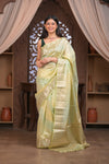 Bengal Gatha ~ Designer Chanderi Cotton Silk Saree with Circular Pattern in Champagne Yellow