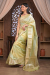 Bengal Gatha ~ Designer Chanderi Cotton Silk Saree with Circular Pattern in Champagne Yellow