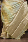 Bengal Gatha ~ Designer Chanderi Cotton Silk Saree with Circular Pattern in Champagne Yellow