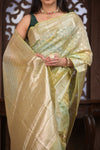Bengal Gatha ~ Designer Chanderi Cotton Silk Saree with Circular Pattern in Champagne Yellow