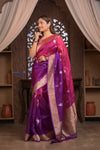 Kashi ~ Handloom Pure Silk Organza Saree in Pink and Purple with PaIsley Buttis (Silk Mark Certified)