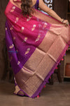 Kashi ~ Handloom Pure Silk Organza Saree in Pink and Purple with PaIsley Buttis (Silk Mark Certified)