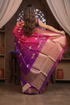 Kashi ~ Handloom Pure Silk Organza Saree in Pink and Purple with PaIsley Buttis (Silk Mark Certified)
