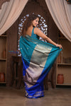 Kashi ~ Handloom Banarasi Pure Silk Saree in Shades of Blue (Silk Mark Certified)