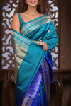 Kashi ~ Handloom Banarasi Pure Silk Saree in Shades of Blue (Silk Mark Certified)