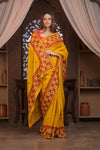 Bengal Gatha ~ Handloom Tussar Silk Saree with Handwoven Kantha Work in Mustard Yellow and Red