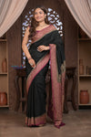 Kashi ~ Handloom Banarasi High Quality Crepe Pure Silk Saree in Black and Mauve (Silk Mark Certified)