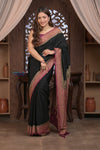 Kashi ~ Handloom Banarasi High Quality Crepe Pure Silk Saree in Black and Mauve (Silk Mark Certified)
