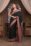 Kashi ~ Handloom Banarasi High Quality Crepe Pure Silk Saree in Black and Mauve (Silk Mark Certified)