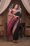 Kashi ~ Handloom Banarasi High Quality Crepe Pure Silk Saree in Black and Mauve (Silk Mark Certified)