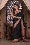 Kashi ~ Handloom Banarasi High Quality Crepe Pure Silk Saree in Black and Mauve (Silk Mark Certified)