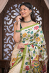 Bengal Gatha ~ Handloom Tussar Silk Saree with Kalamkari Handpainted Art in Off White