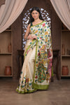 Bengal Gatha ~ Handloom Tussar Silk Saree with Kalamkari Handpainted Art in Off White