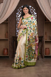 Bengal Gatha ~ Handloom Tussar Silk Saree with Kalamkari Handpainted Art in Off White