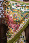Bengal Gatha ~ Handloom Tussar Silk Saree with Kalamkari Handpainted Art in Off White