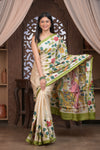 Bengal Gatha ~ Handloom Tussar Silk Saree with Kalamkari Handpainted Art in Off White