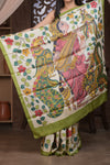 Bengal Gatha ~ Handloom Tussar Silk Saree with Kalamkari Handpainted Art in Off White