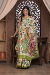 Bengal Gatha ~ Handloom Tussar Silk Saree with Kalamkari Handpainted Art in Off White