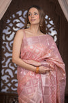 Bengal Gatha ~ Designer Chanderi Cotton Silk Saree with Quadrant Pattern in Peach Pink