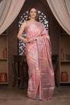 Bengal Gatha ~ Designer Chanderi Cotton Silk Saree with Quadrant Pattern in Peach Pink