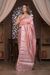 Bengal Gatha ~ Designer Chanderi Cotton Silk Saree with Quadrant Pattern in Peach Pink