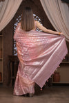 Bengal Gatha ~ Designer Chanderi Cotton Silk Saree with Quadrant Pattern in Peach Pink