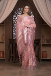 Bengal Gatha ~ Designer Chanderi Cotton Silk Saree with Quadrant Pattern in Peach Pink