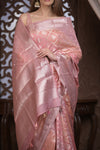 Bengal Gatha ~ Designer Chanderi Cotton Silk Saree with Quadrant Pattern in Peach Pink