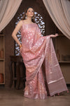 Bengal Gatha ~ Designer Chanderi Cotton Silk Saree with Quadrant Pattern in Peach Pink