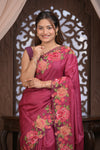 Bengal Gatha ~ Handloom Tussar Silk Saree with Floral Handweave and Cutwork Border in Mauve Pink