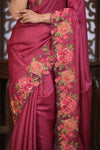 Bengal Gatha ~ Handloom Tussar Silk Saree with Floral Handweave and Cutwork Border in Mauve Pink