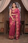 Bengal Gatha ~ Handloom Tussar Silk Saree with Floral Handweave and Cutwork Border in Mauve Pink
