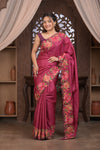 Bengal Gatha ~ Handloom Tussar Silk Saree with Floral Handweave and Cutwork Border in Mauve Pink