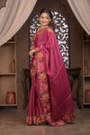 Bengal Gatha ~ Handloom Tussar Silk Saree with Floral Handweave and Cutwork Border in Mauve Pink