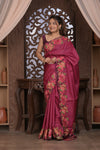 Bengal Gatha ~ Handloom Tussar Silk Saree with Floral Handweave and Cutwork Border in Mauve Pink