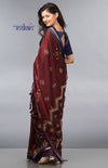 Authentic Khun – Brick Red Khun Saree with Kashida work - Very Much Indian