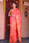 Traditional Handloom Pure Silk Peach Pink Paithani with Traditional Pallu
