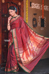 Raaga~ Traditional Handloom Pure Silk Solid Maroon Paithani with Green Border and Double Pallu