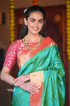 Raaga Exclusive ~ Muniya Border Traditional Handloom Pure Silk Sea Green Paithani with Parrots Pallu